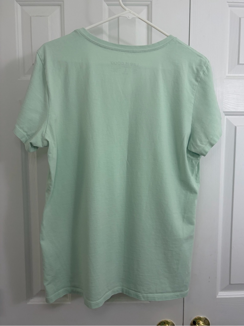 Life Is Good Mint Green V-Neck Tee with Heart Puppy Graphic - Picture 6 of 15